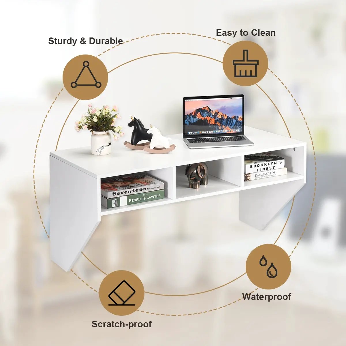 Wall Mounted Floating Computer Table Desk Storage Shelf-White by DirectDeals
