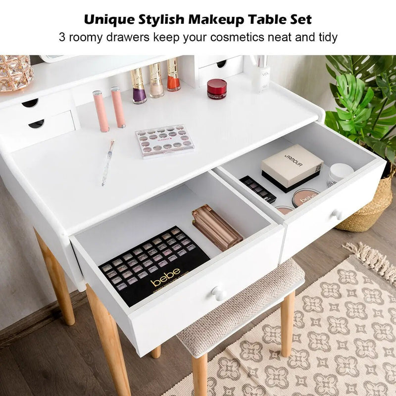 Makeup Vanity Set with 6 Drawers and Unique Shape Mirror by DirectDeals