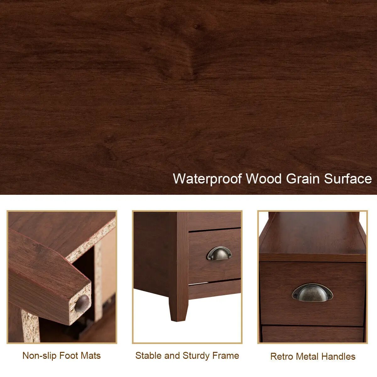 Set of 2 End Table Wooden with 2 Drawer & Shelf Bedside Table by DirectDeals