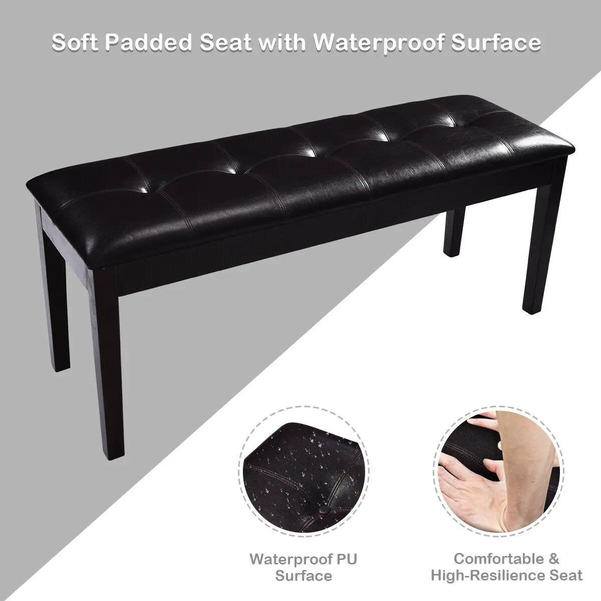 Upholstered Dining Room PU Bench Solid Wood Button Tufted by DirectDeals