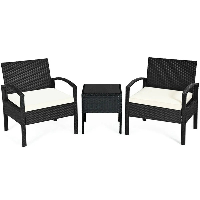 3 Pieces Outdoor Rattan Patio Conversation Set with Seat Cushions by DirectDeals