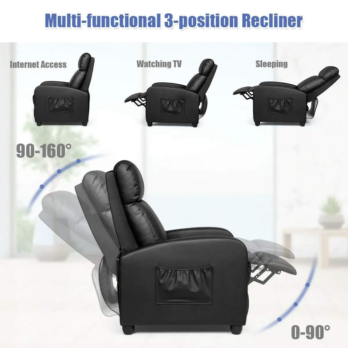 Recliner Sofa Wingback Chair with Massage Function by DirectDeals
