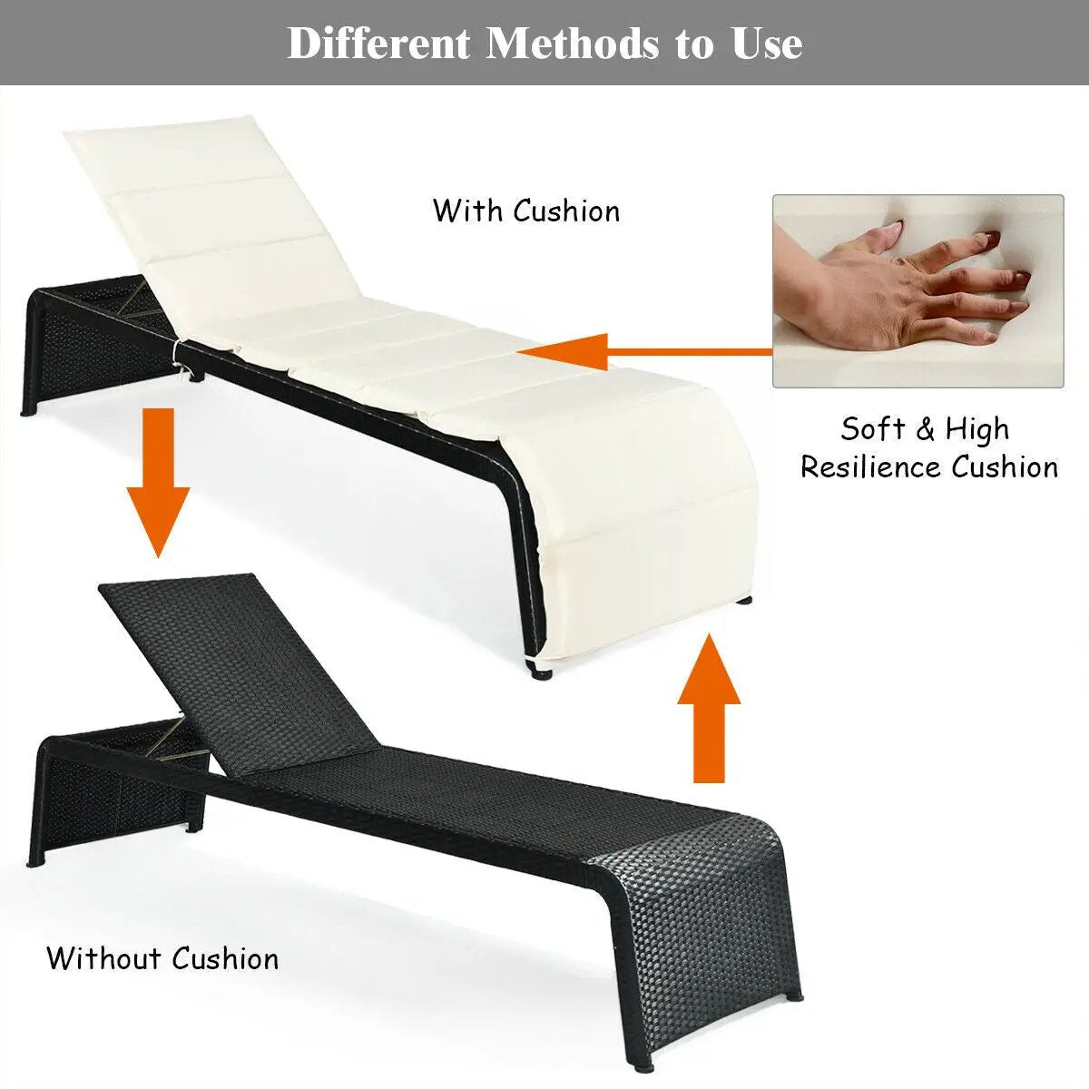 Patio Rattan Lounge Chair Back Adjustable Chaise Recliner with Cushioned by DirectDeals