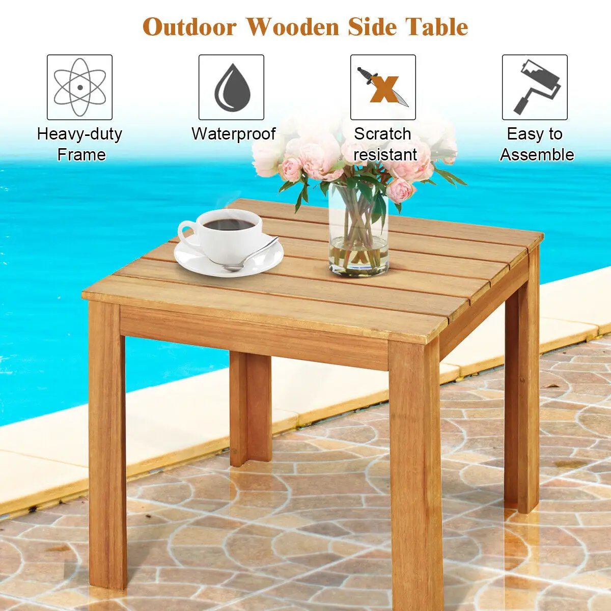 Wooden Square Patio Coffee Bistro Table by DirectDeals
