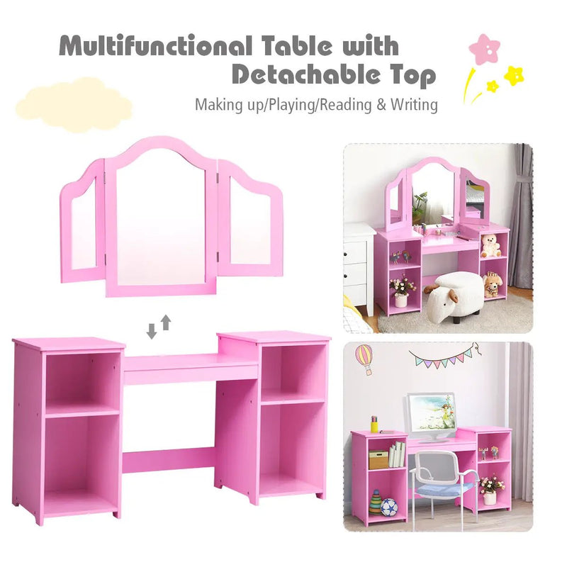 Kids Tri Folding Mirror Makeup Dressing Vanity Table Set by DirectDeals