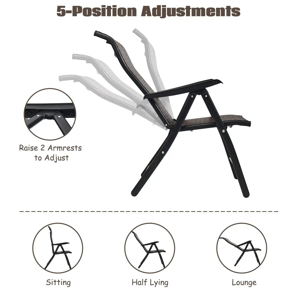 2 Pieces Patio Rattan Folding Reclining Chair by DirectDeals