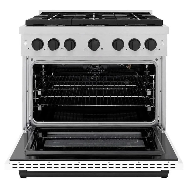 ZLINE 36"Gas Range, Convection Gas Oven, DuraSnow® White Matte, Matte Black SGRSZ-WM-36-MB by Farmhouse Kitchen and Bath