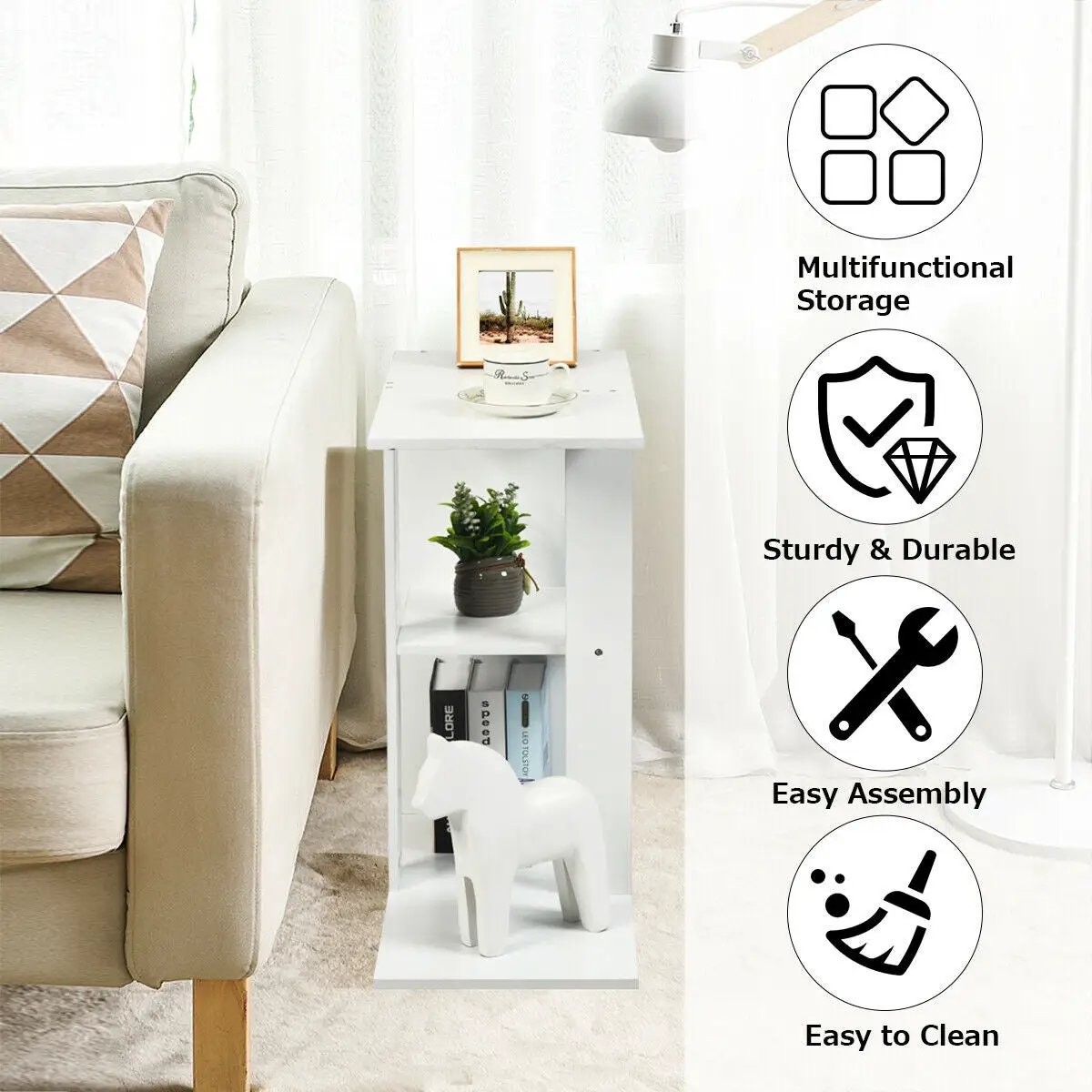3-Tier Narrow Side Table with Storage Shelf by DirectDeals