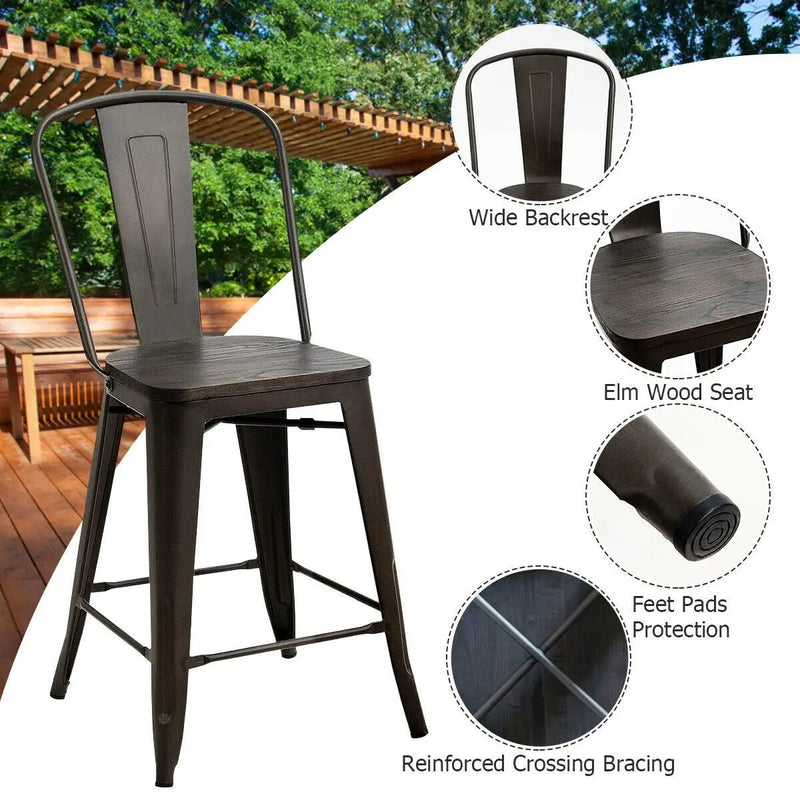 Set of 4 Industrial Metal Counter Stool Dining Chairs with Removable Backrests by DirectDeals