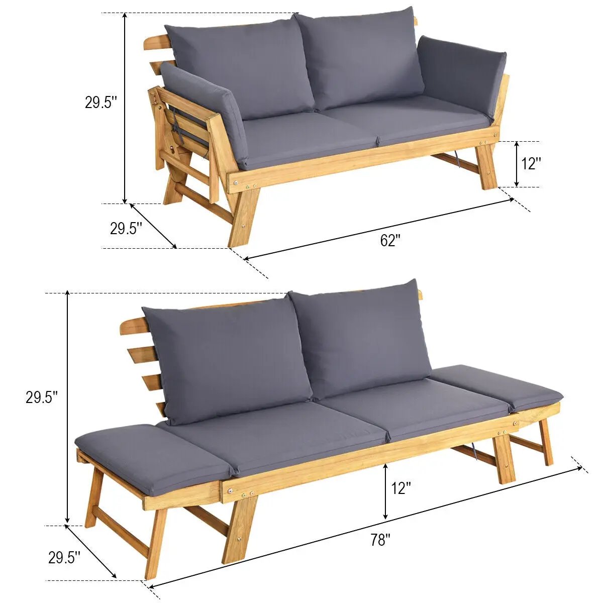 Adjustable Patio Convertible Sofa with Thick Cushion by DirectDeals