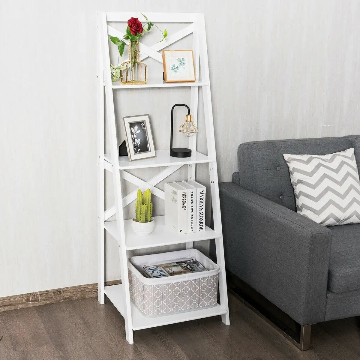 2 Pieces 4-Tier Wood Display Storage Bookshelf Set by DirectDeals