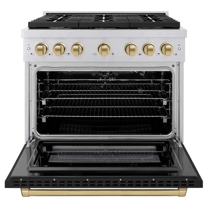 ZLINE 36"Gas Range, Convection Oven Black Matte, Champagne Bronze, SGRZ-BLM-36-CB by Farmhouse Kitchen and Bath