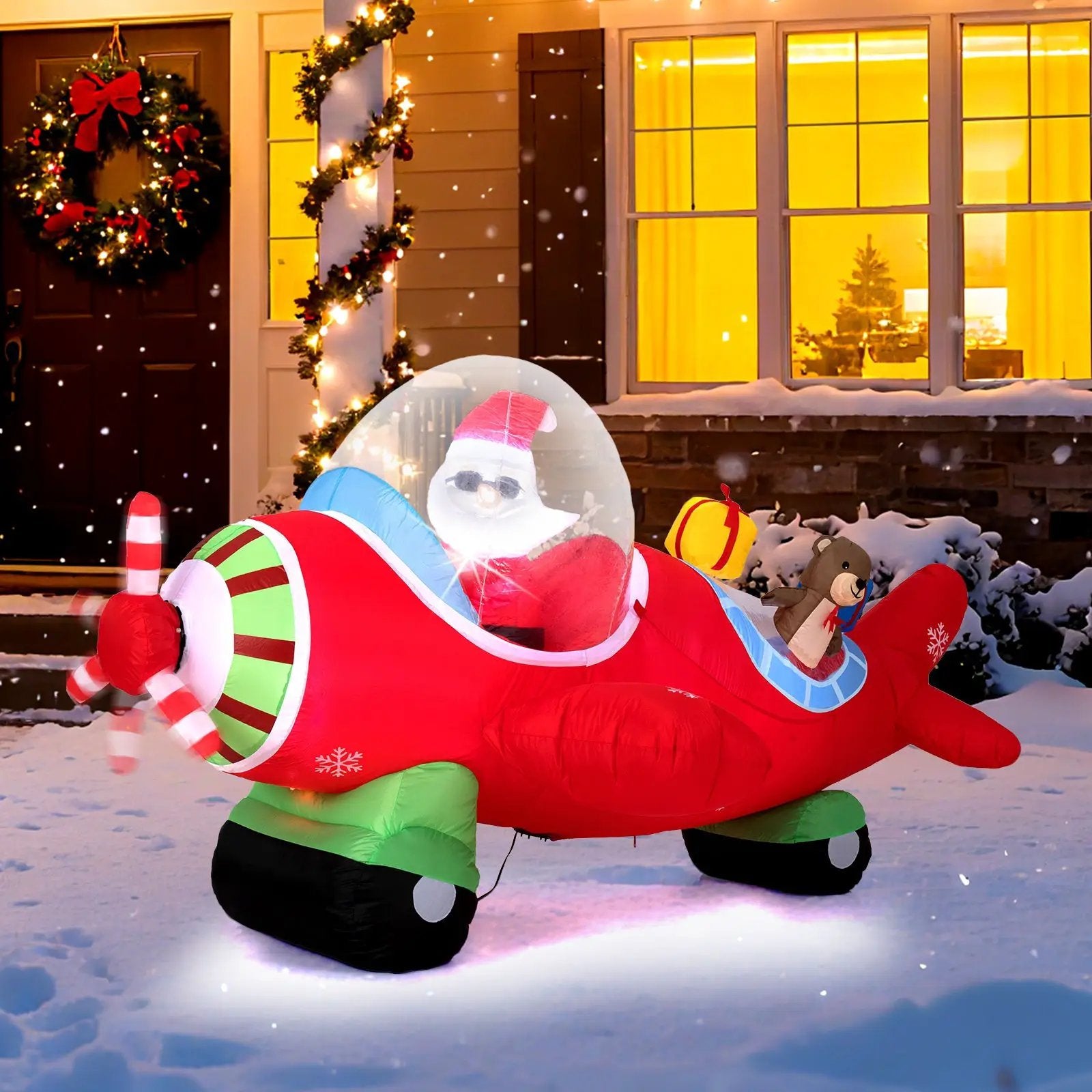 7.2 Feet Christmas Inflatables Airplane with Gift Boxes and Built-in LED Lights by DirectDeals