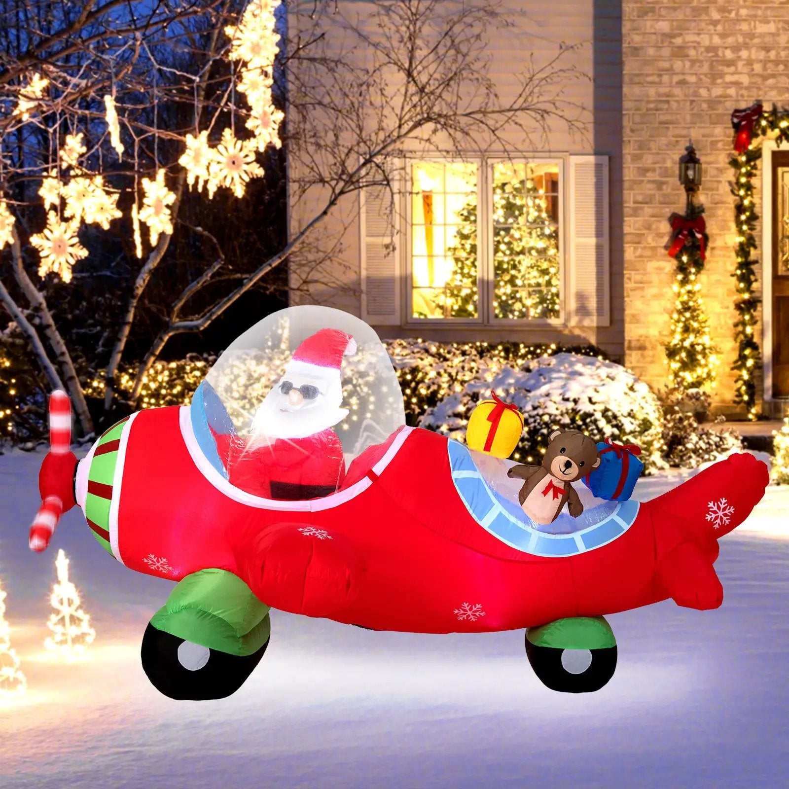 7.2 Feet Christmas Inflatables Airplane with Gift Boxes and Built-in LED Lights by DirectDeals