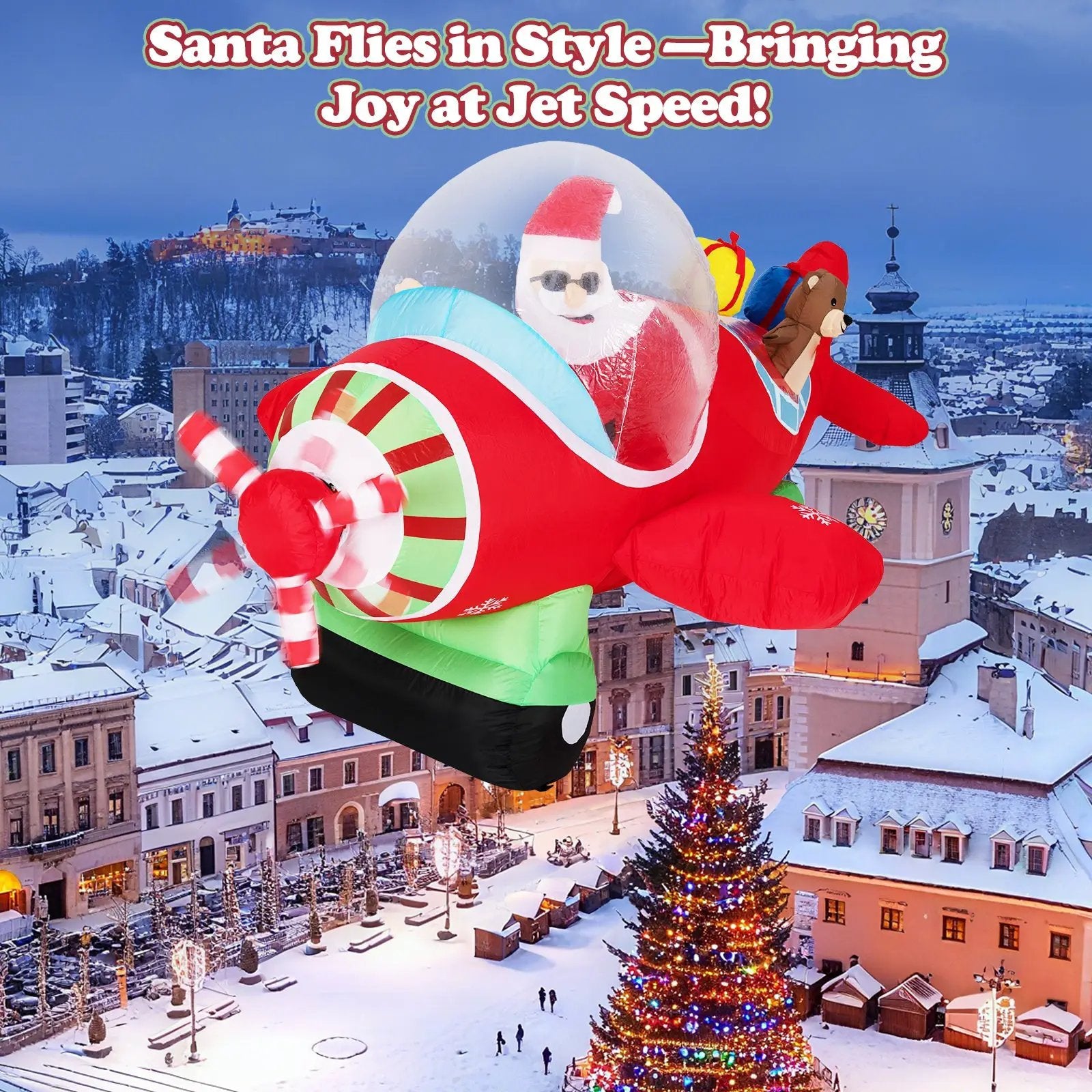 7.2 Feet Christmas Inflatables Airplane with Gift Boxes and Built-in LED Lights by DirectDeals