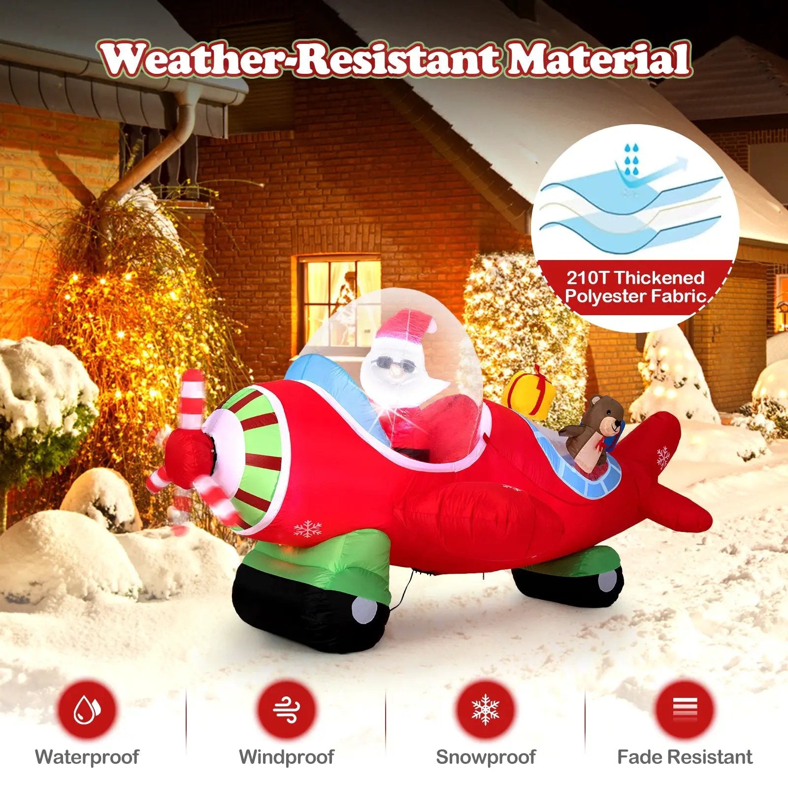 7.2 Feet Christmas Inflatables Airplane with Gift Boxes and Built-in LED Lights by DirectDeals