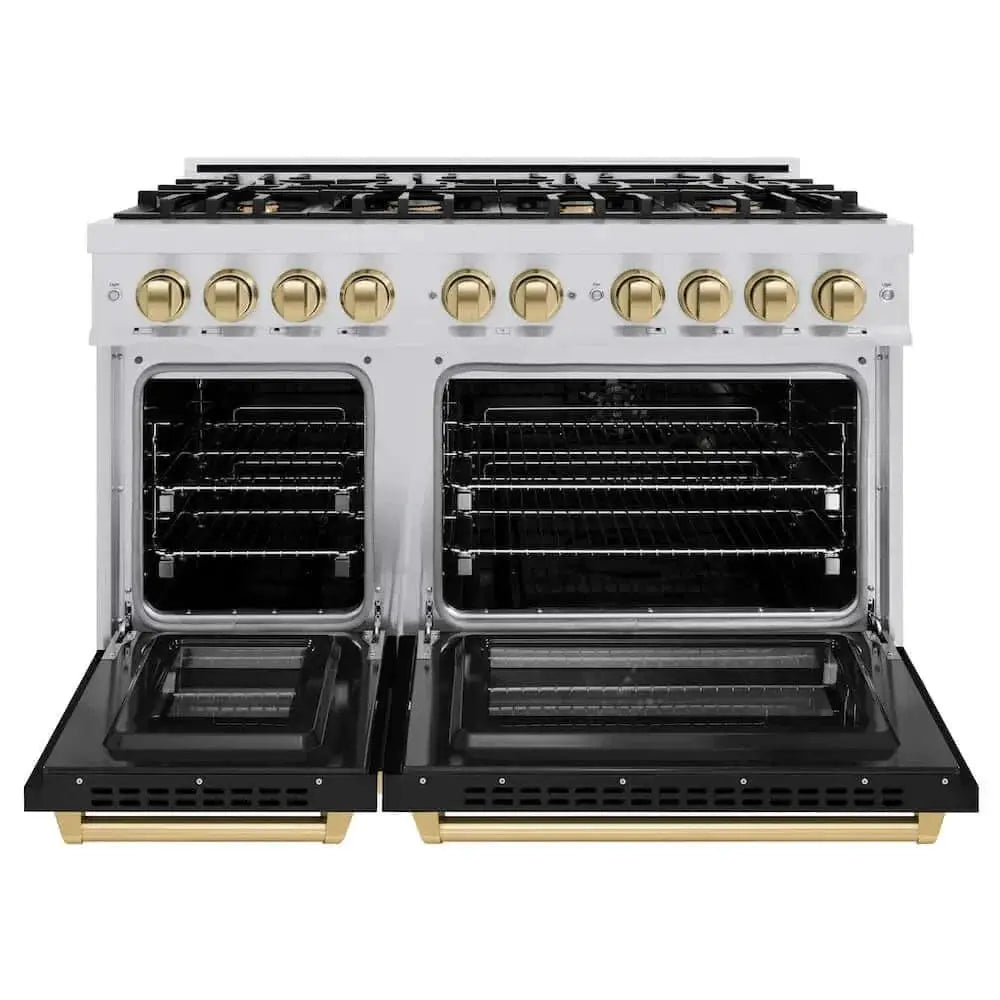 ZLINE 48" Select Dual Fuel Range Gas Cooktop Electric Convection Oven Stainless Steel Black Matte Doors Champagne Bronze HDRZ-BLM-48-CB by Farmhouse Kitchen and Bath