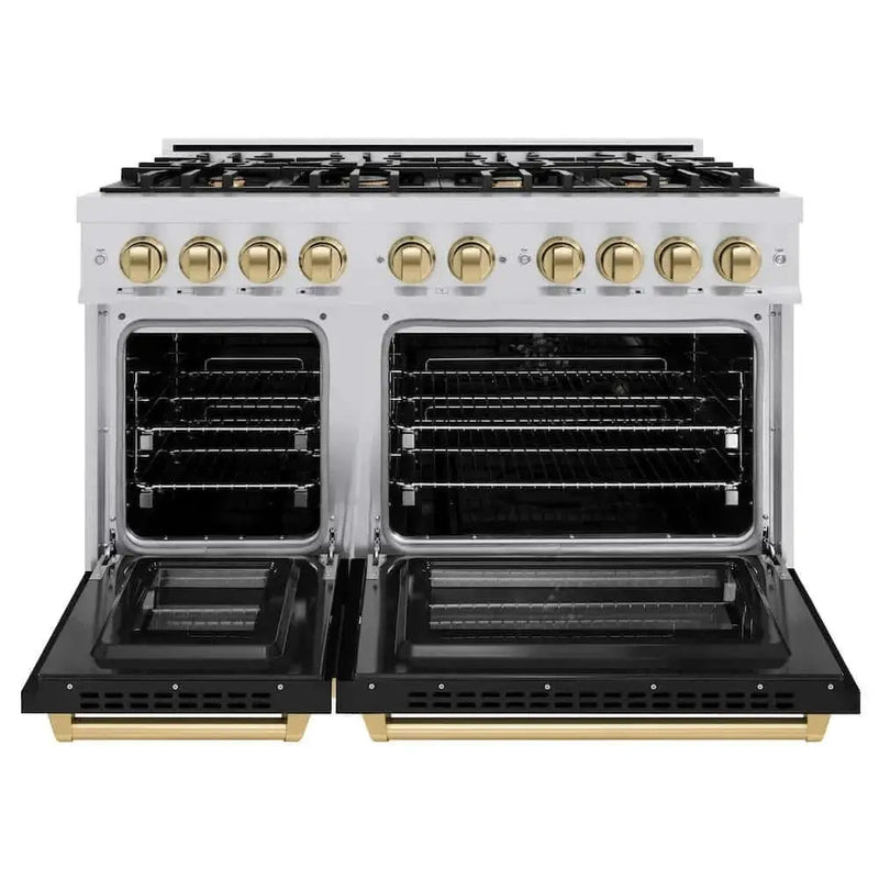 ZLINE 48" Select Dual Fuel Range Gas Cooktop Electric Convection Oven Stainless Steel Black Matte Doors Champagne Bronze HDRZ-BLM-48-CB by Farmhouse Kitchen and Bath