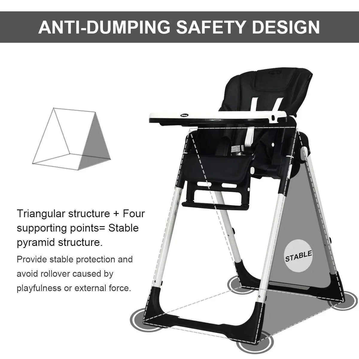 Foldable High chair with Multiple Adjustable Backrest by DirectDeals