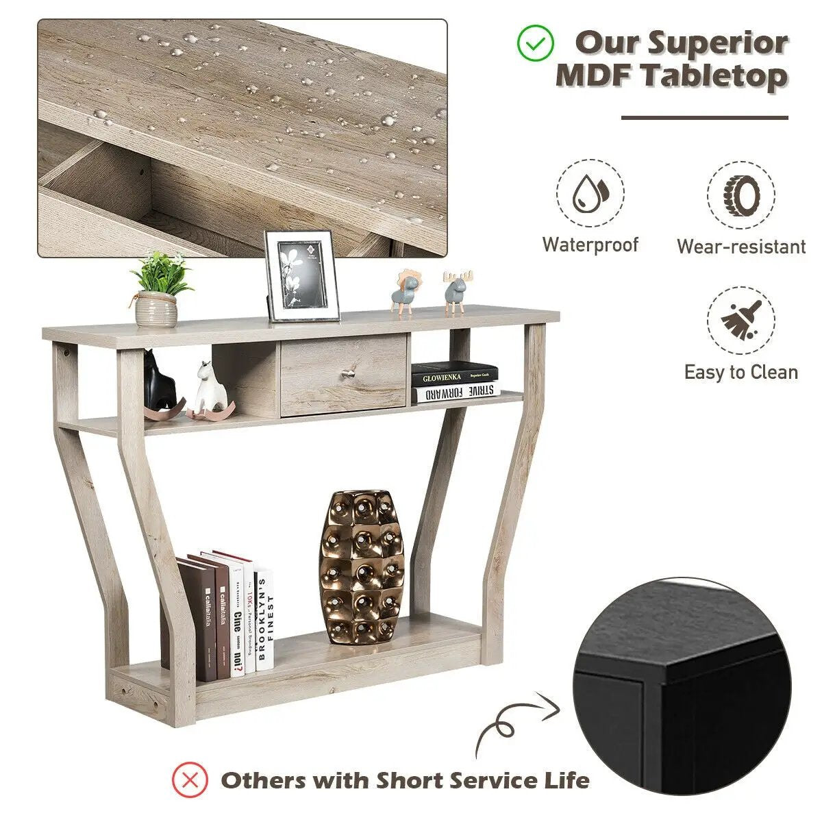Curved Frame Modern Console Table with Storage Drawer for Entryway by DirectDeals