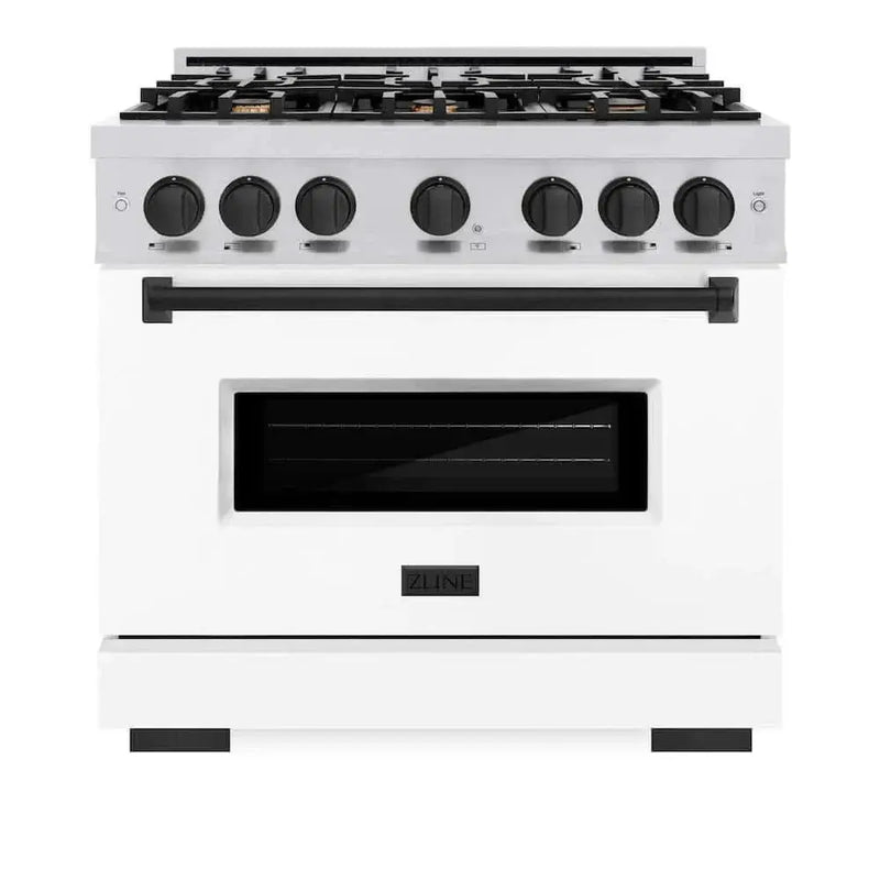 ZLINE 36" Dual Fuel Range, Gas Cooktop, Electric Convection Oven Stainless Steel, Matte White Door Matte Black CDRZ-WM-36-MB by Farmhouse Kitchen and Bath