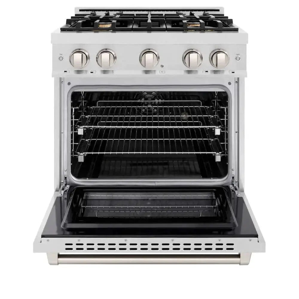 ZLINE 30" Select Dual Fuel Range Gas Cooktop Electric Convection Oven DuraSnow® Stainless Steel Brass Burners HDRS-BR-30 by Farmhouse Kitchen and Bath