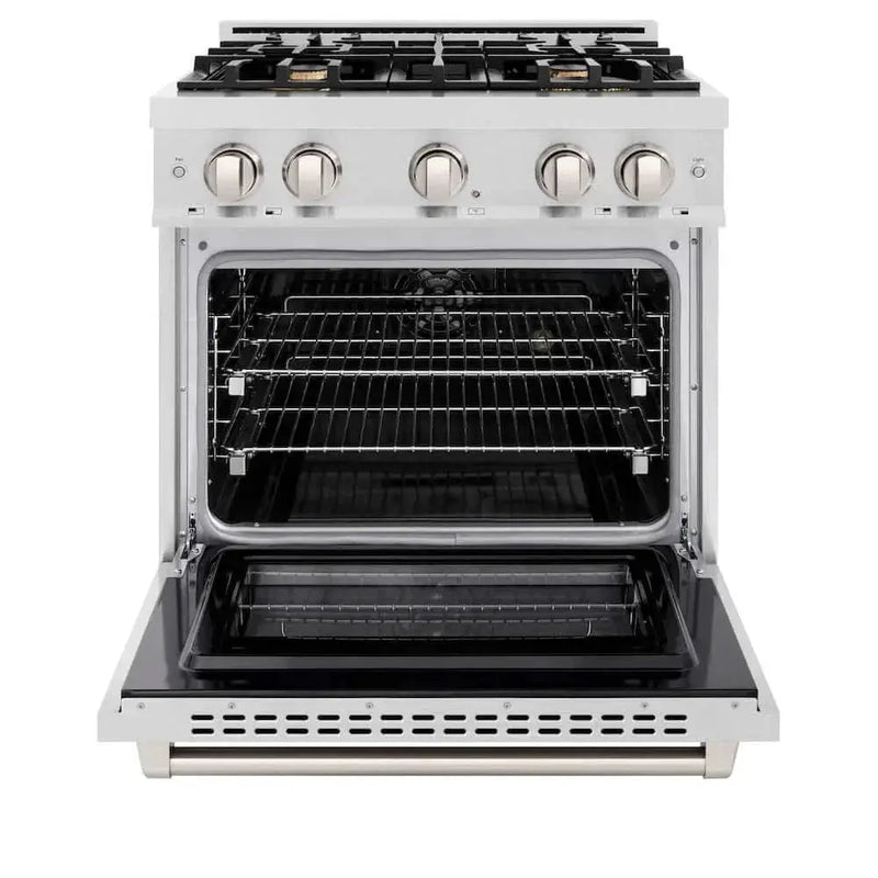 ZLINE 30" Select Dual Fuel Range Gas Cooktop Electric Convection Oven DuraSnow® Stainless Steel Brass Burners HDRS-BR-30 by Farmhouse Kitchen and Bath