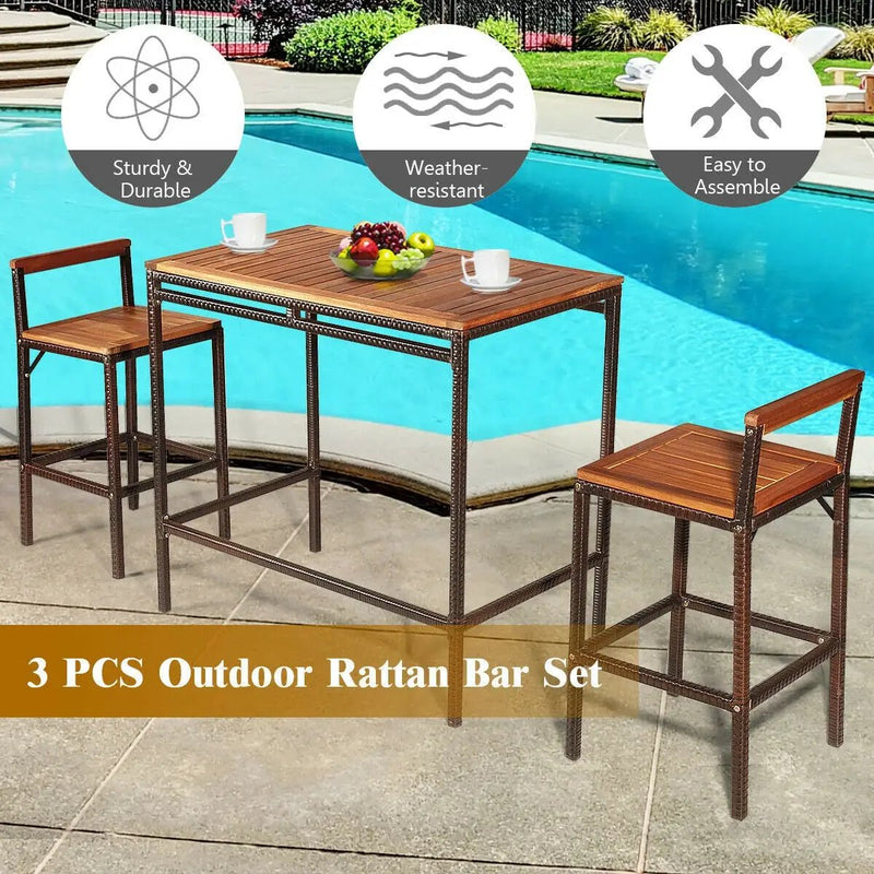 3 Pieces Patio Rattan Wicker Bar Dining Furniture Set by DirectDeals