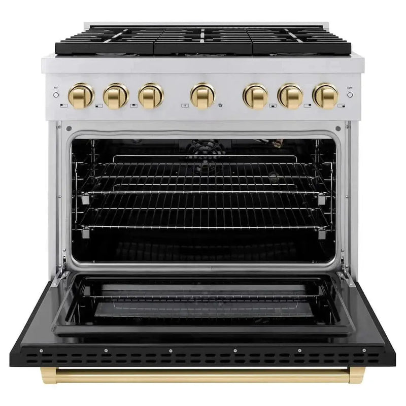 ZLINE 36"Gas Range, Convection Oven Black Matte, Gold, SGRZ-BLM-36-G by Farmhouse Kitchen and Bath