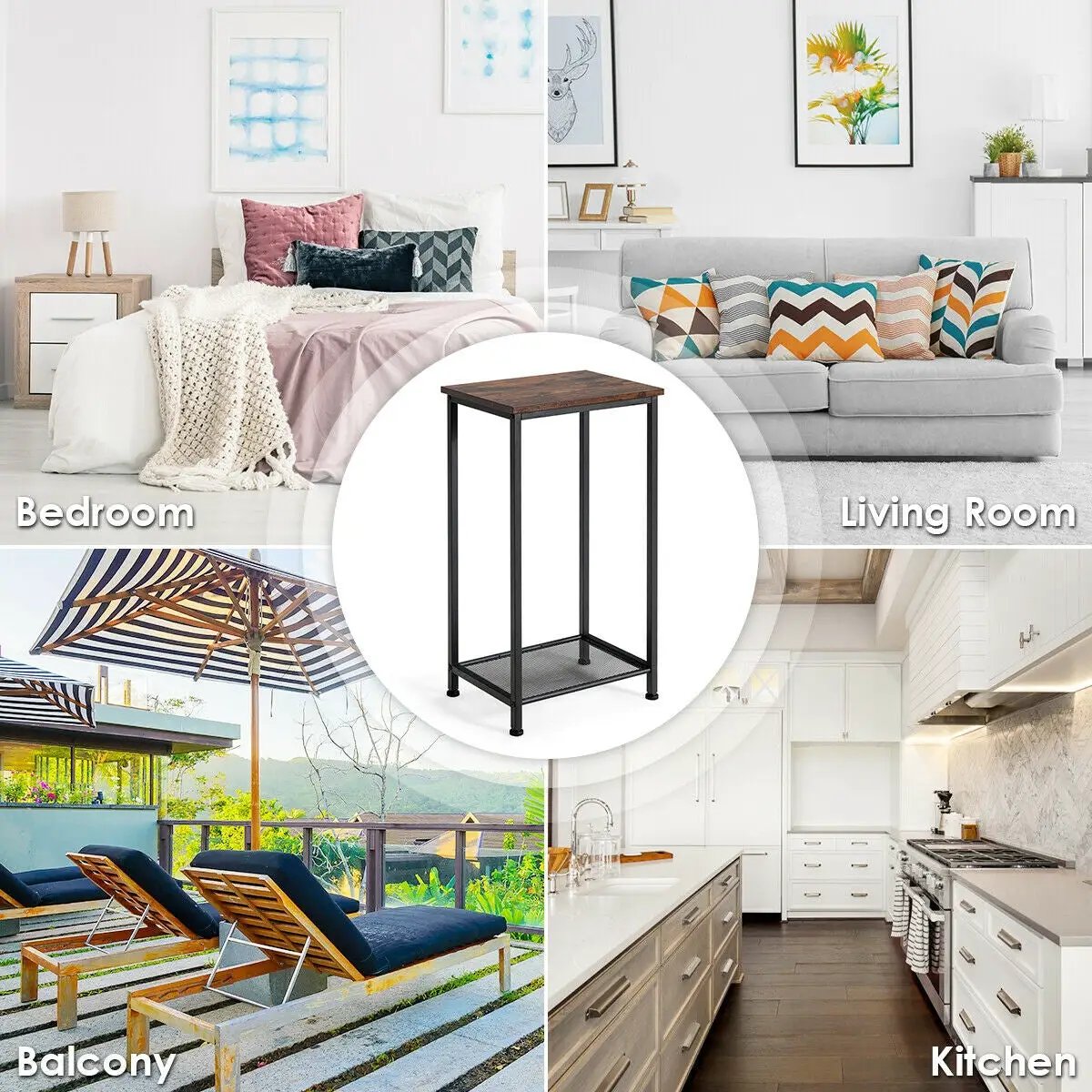 2-Tier Industrial End Table with Metal Mesh Storage Shelves by DirectDeals