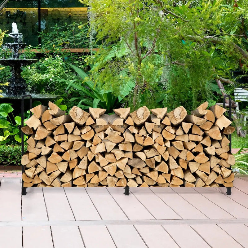 8 Feet Outdoor Steel Firewood Log Rack by DirectDeals