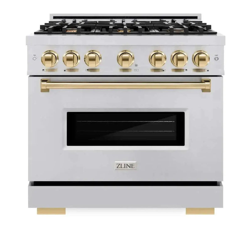 ZLINE 36" Classic Gas Range, Convection Gas Oven Stainless Steel, Gold CGRZ-36-G by Farmhouse Kitchen and Bath