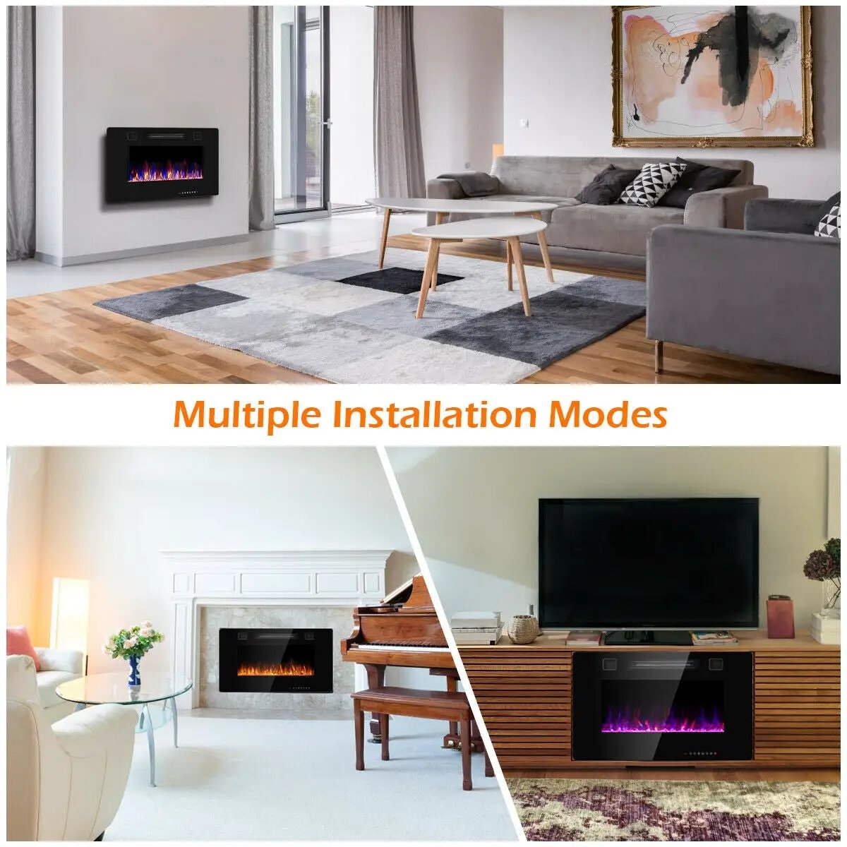 30-Inch Recessed Ultra Thin Electric Fireplace Heater with Glass Appearance by DirectDeals