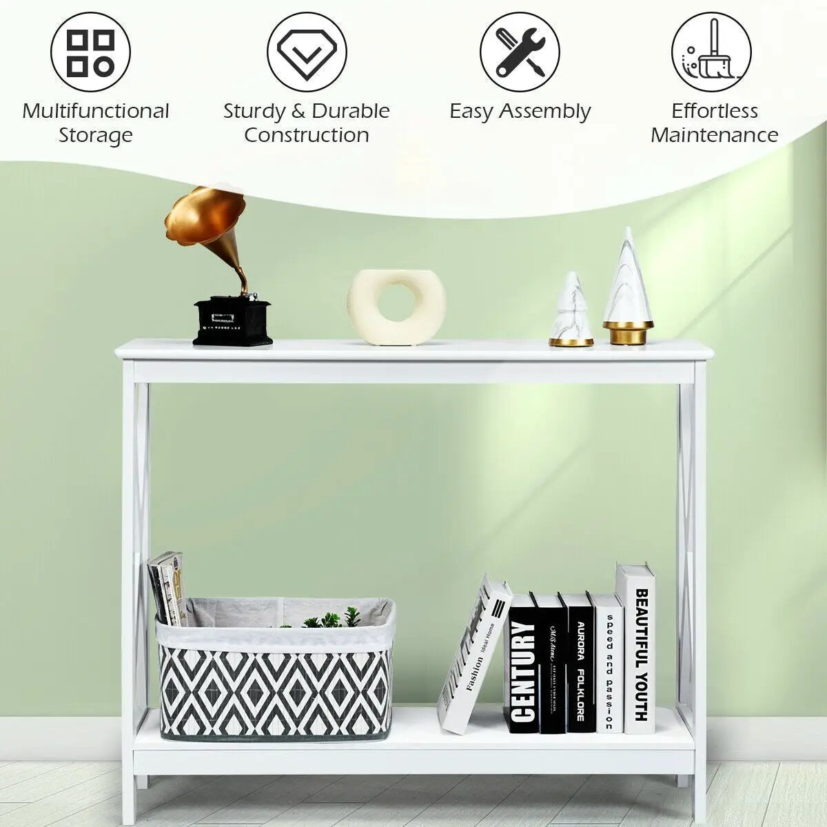 2-Tier Console X-Design Sofa Side Accent Table by DirectDeals