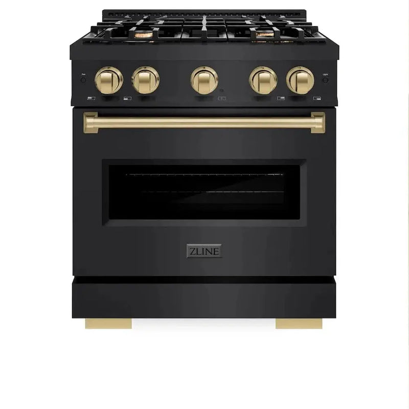 ZLINE 30" Dual Fuel Range, Gas Cooktop, Electric Convection Oven Black Stainless Steel, Champagne Bronze CDRBZ-30-CB by Farmhouse Kitchen and Bath