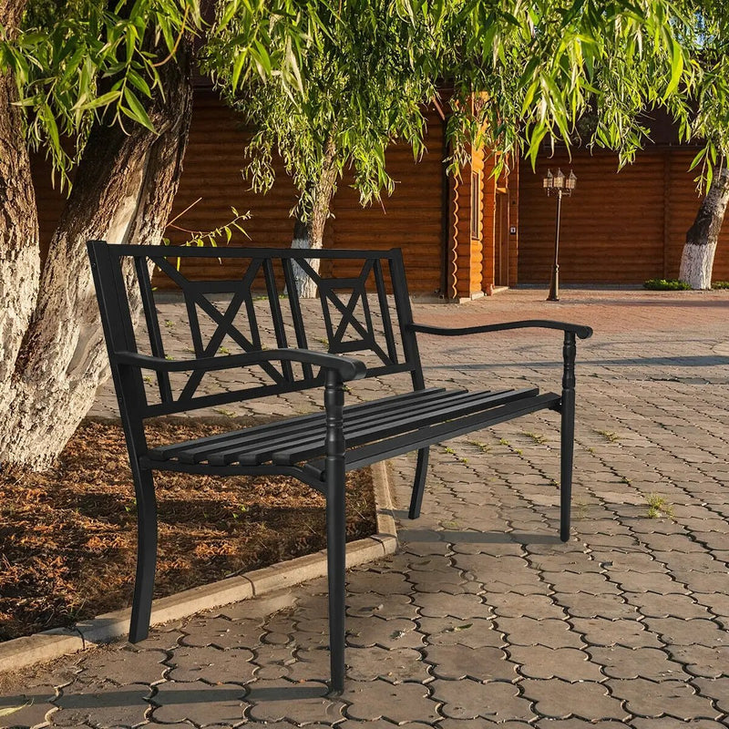 Patio Garden Bench with Powder Coated Steel Frame by DirectDeals