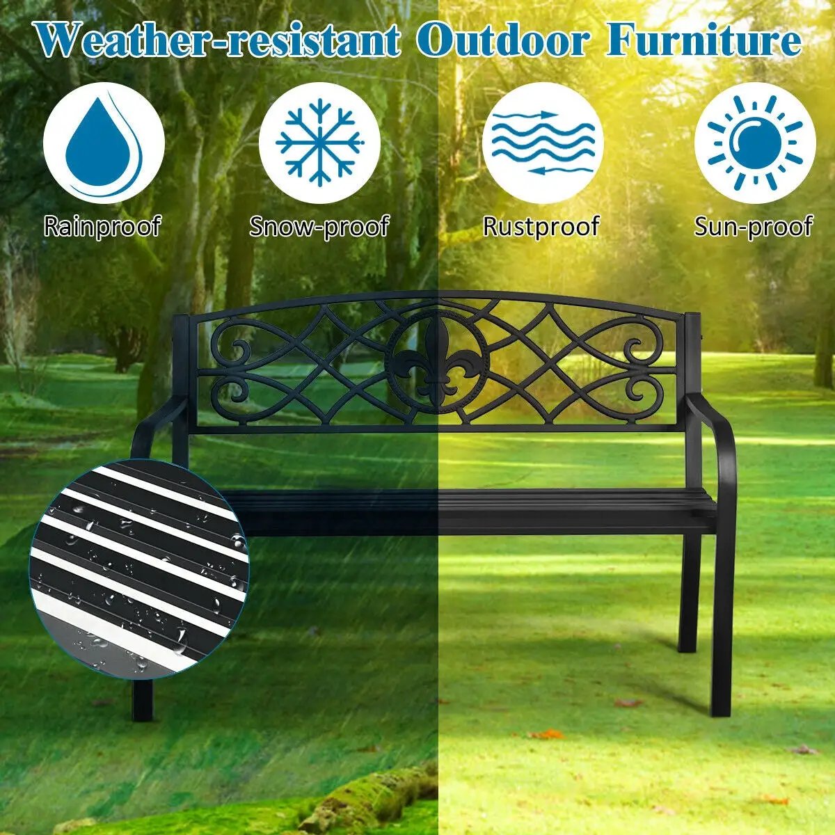 50 Inch Patio Heavy-Duty Metal Garden Bench by DirectDeals