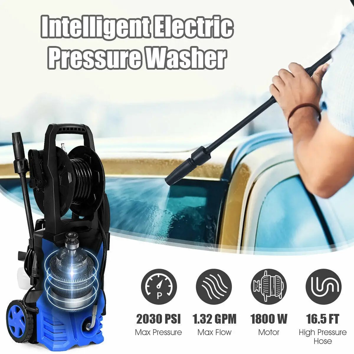 1800W 2030PSI Electric Pressure Washer Cleaner with Hose Reel by DirectDeals