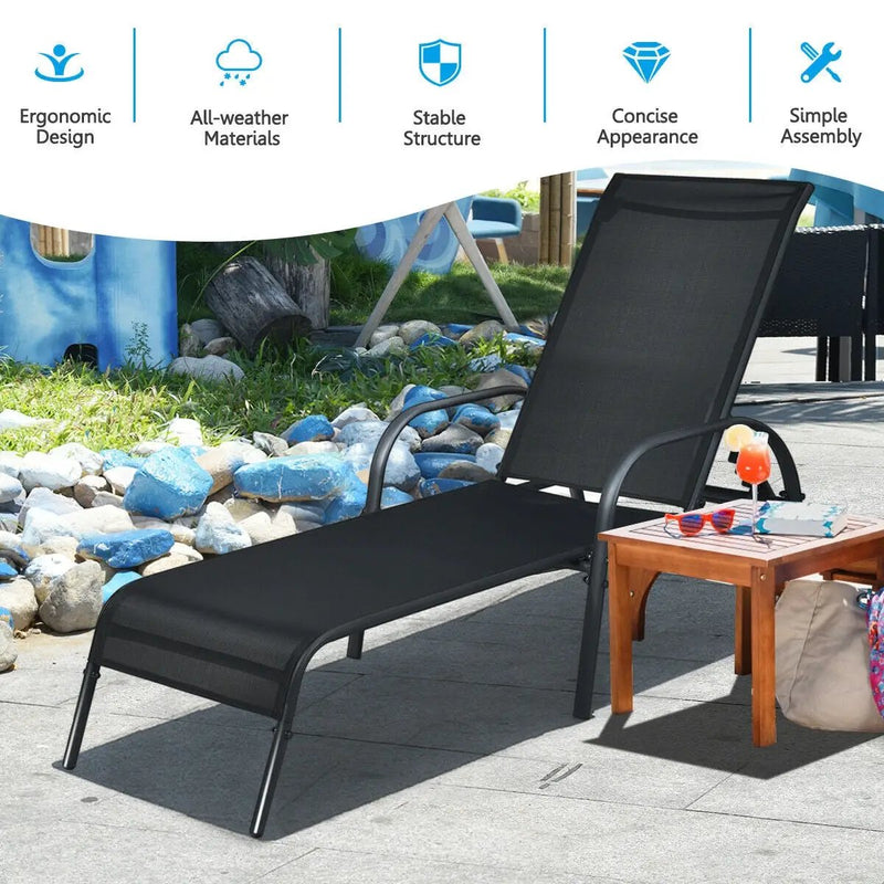 Adjustable Patio Chaise Folding Lounge Chair with Backrest by DirectDeals
