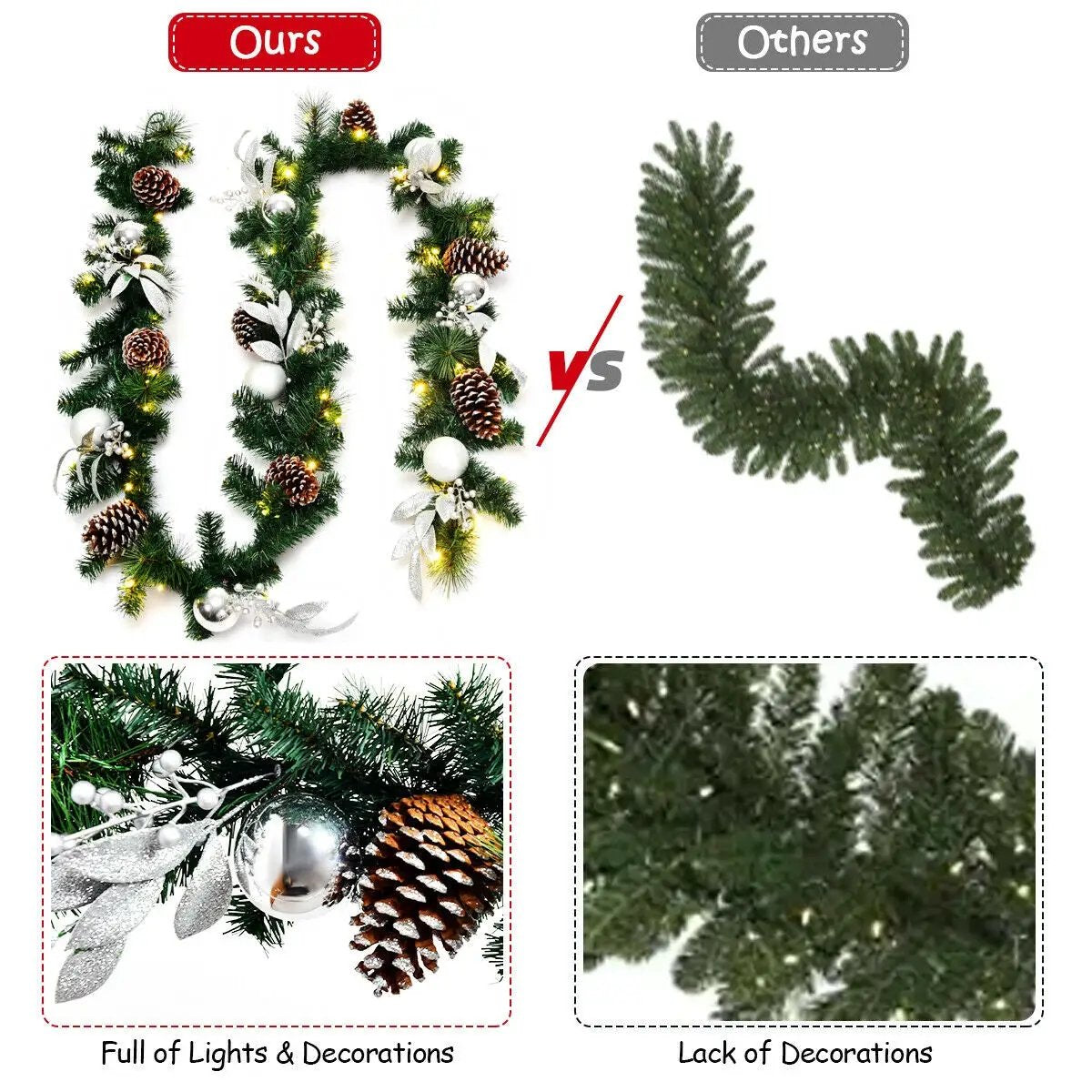 9 Feet Pre-Lit Artificial Christmas Garland with LED Lights by DirectDeals
