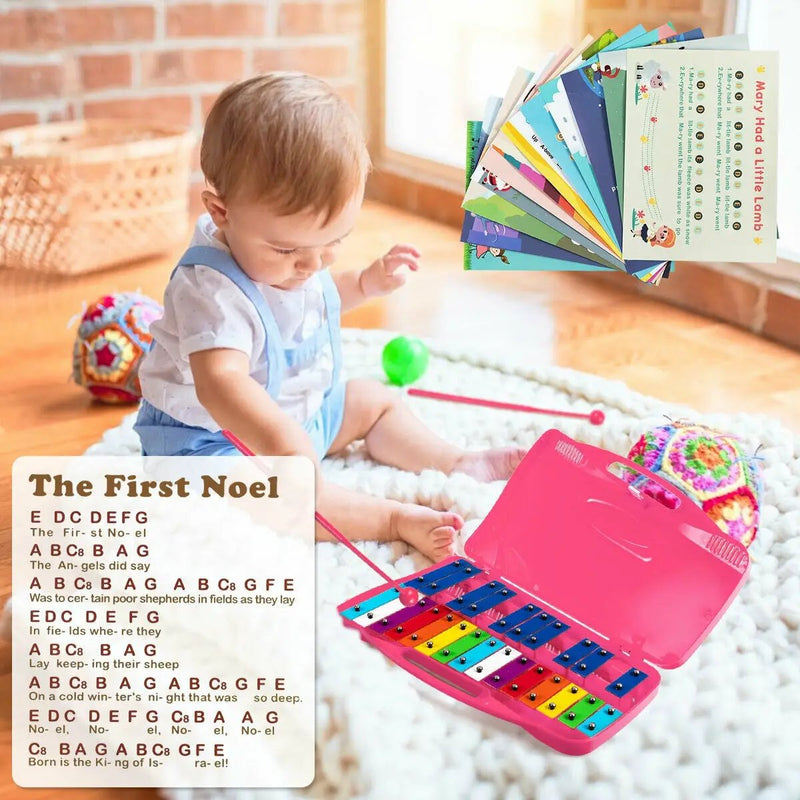 25 Notes Kids Glockenspiel Chromatic Metal Xylophone-Pink by DirectDeals