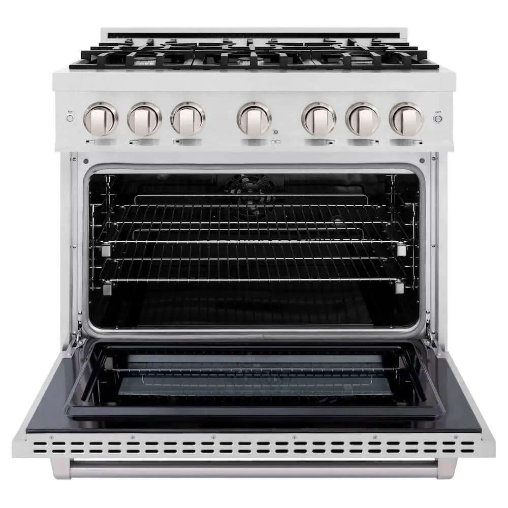 ZLINE 36" Select Dual Fuel Range Gas Cooktop Electric Convection Oven DuraSnow® Stainless Steel HDRS-36 by Farmhouse Kitchen and Bath