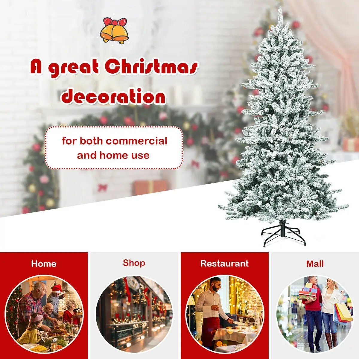 7 Feet Snow Flocked Slim Artificial Christmas Fir Tree by DirectDeals