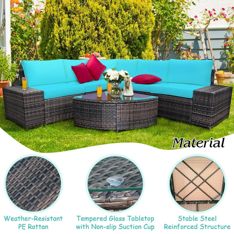 6 Piece Wicker Patio Sectional Sofa Set with Tempered Glass Coffee Table by DirectDeals
