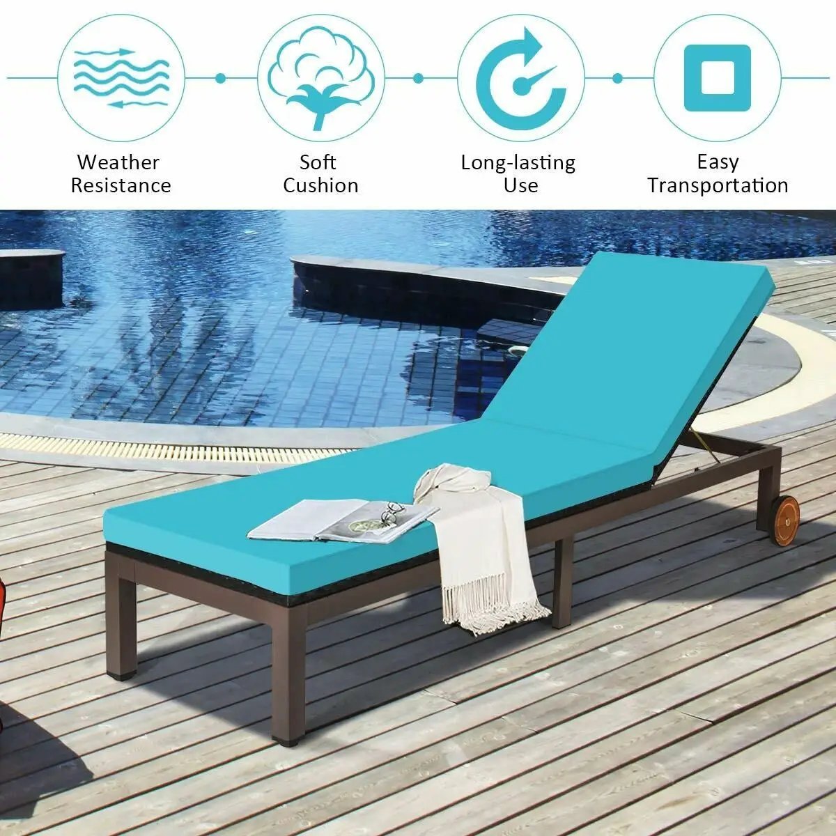 Back Adjustable Cushioned Patio Rattan Lounge Chair by DirectDeals