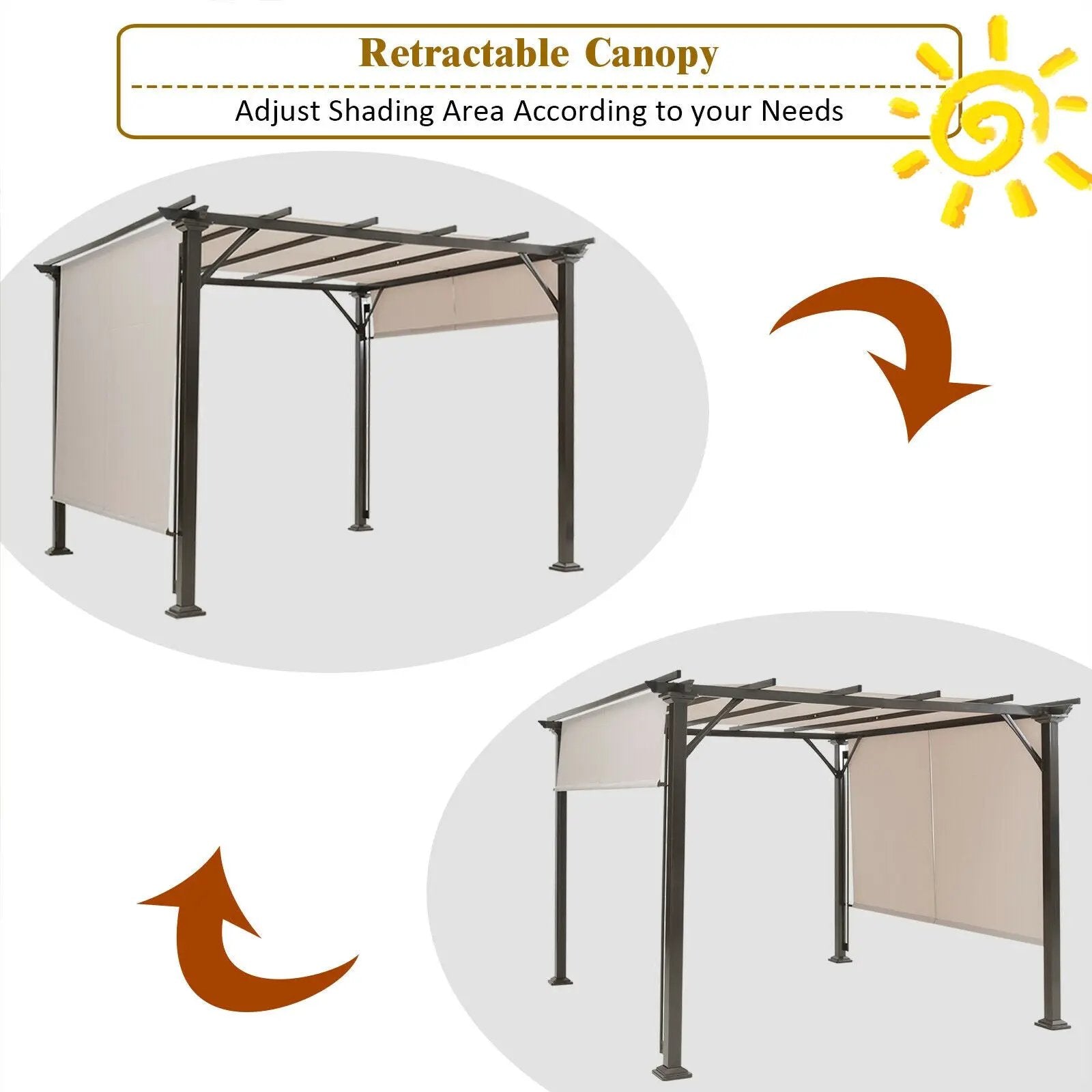 16' x 8' 2Pcs Universal Replacement Canopy for Pergola Structure Sun Awning-Brown by DirectDeals