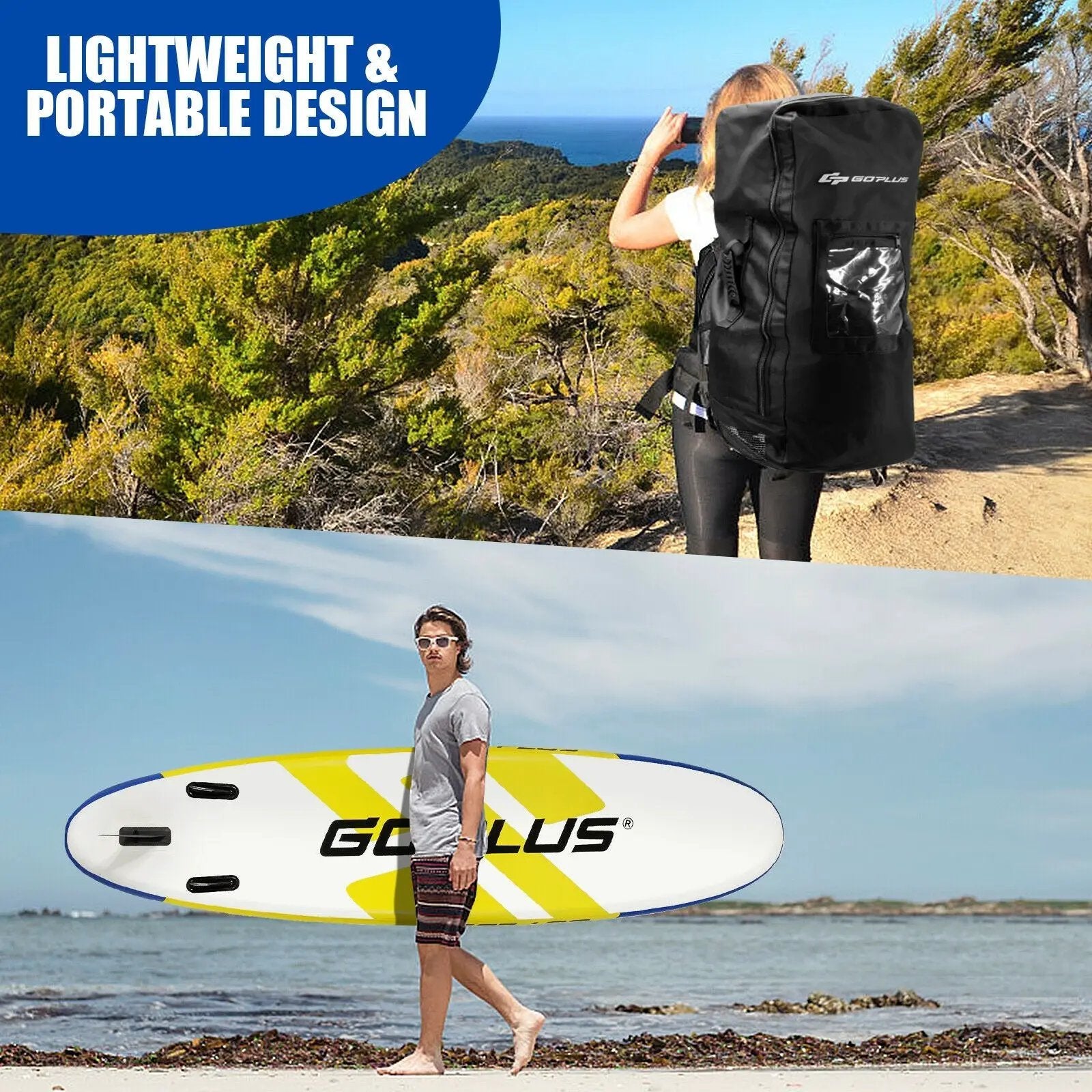 10 Feet Inflatable Stand Up Paddle Board 6 Inches Thick with Backpack Leash Aluminum Paddle by DirectDeals