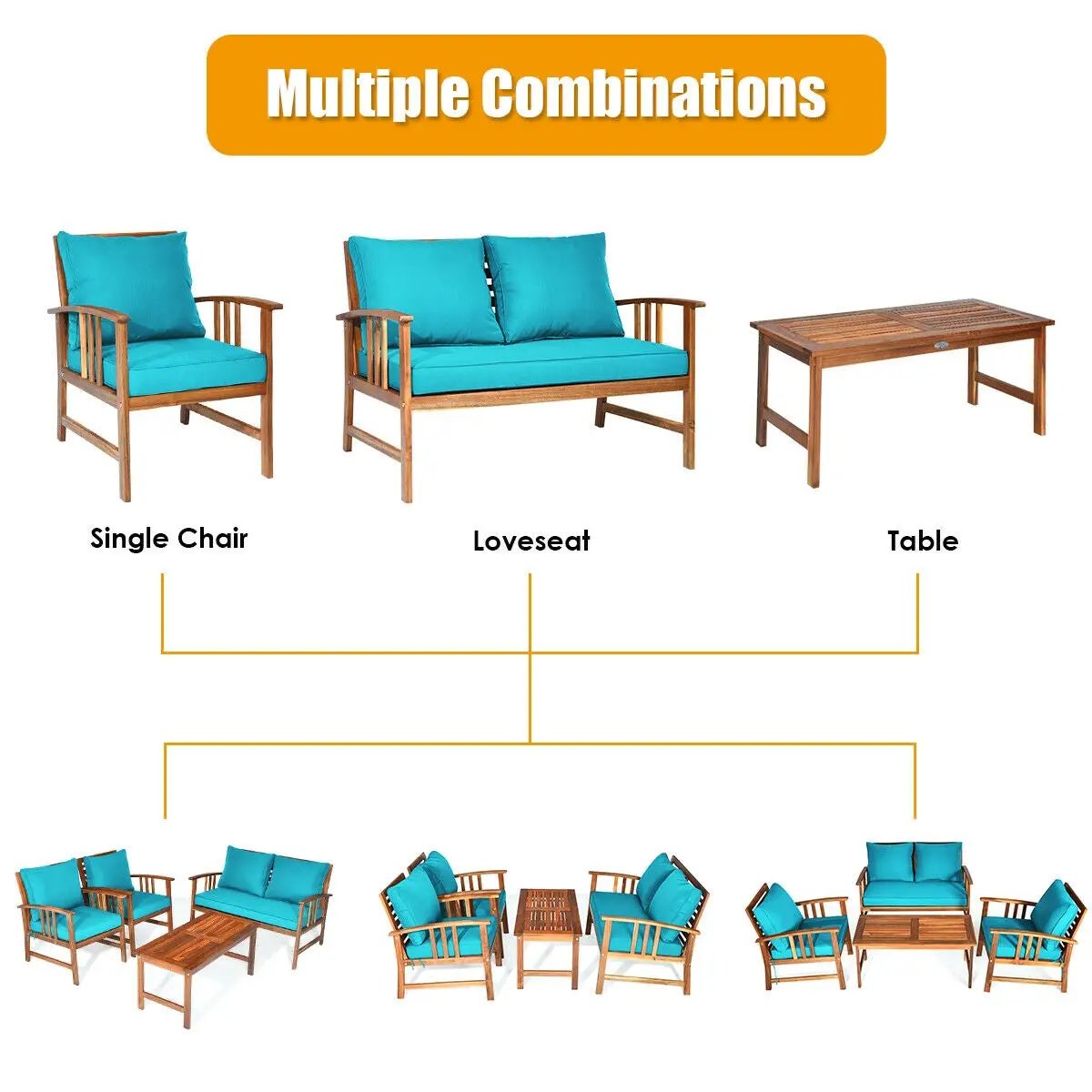 4-Piece Acacia Wood Patio Conversation Set with Cushions by DirectDeals