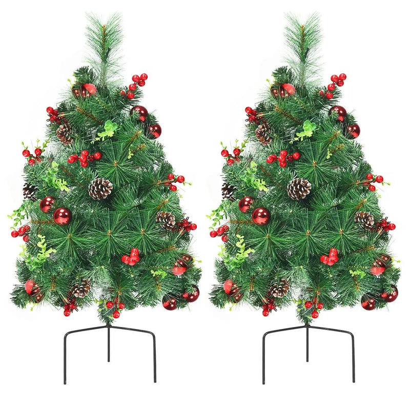 Set of 2 29 Inch Battery Powered Pre-lit Pathway Holiday Christmas Trees by DirectDeals