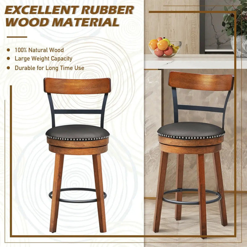 30.5 Inch 360-Degree Swivel Stools with Leather Padded Seat by DirectDeals